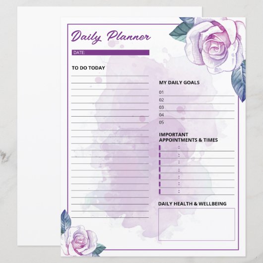 Waterverf Bloemen Dagelijkse Planner Templat (Voorkant / Achterkant)