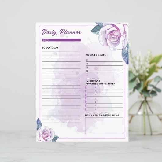 Waterverf Bloemen Dagelijkse Planner Templat (Staand voorkant)