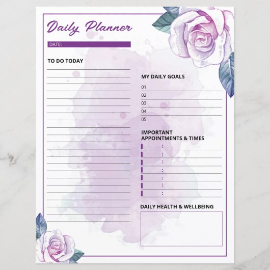 Waterverf Bloemen Dagelijkse Planner Templat (Voorkant)