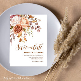 Waterverf Bloemen Dahlia Foto Terracotta Herfst Save The Date