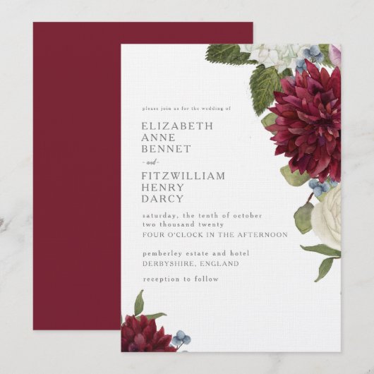 Waterverf Bloemen Dahlia Hydrangea Bruiloft Kaart (Voorkant / Achterkant)