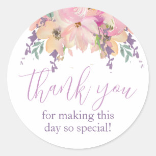 Waterverf bloemen Dank je wel, Birthday Favor Ronde Sticker
