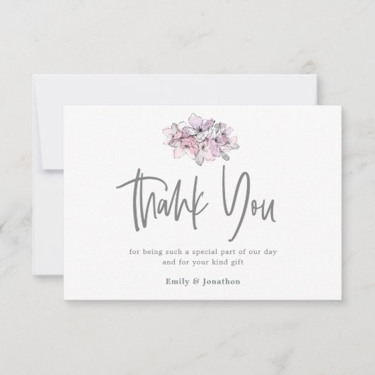 Waterverf Bloemen Dank u 3 Fotocollage Bedankkaart (Voorkant)