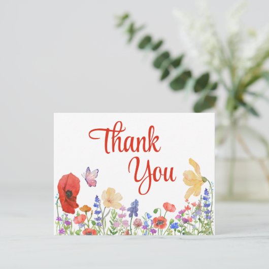 Waterverf bloemen dank u briefkaart (Staand voorkant)