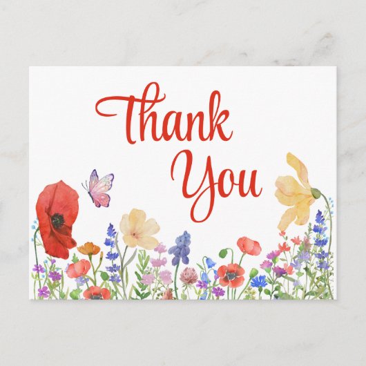 Waterverf bloemen dank u briefkaart (Voorkant)