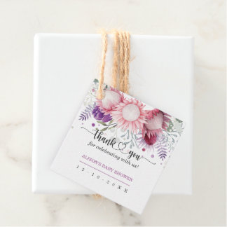 Waterverf Bloemen "Dank u" label voor Baby shower