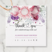 Waterverf Bloemen "Dank u" label voor Baby shower (Voorkant)