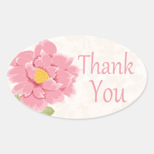 Waterverf Bloemen Dank u Roze Pioen Bloem Ovale Sticker