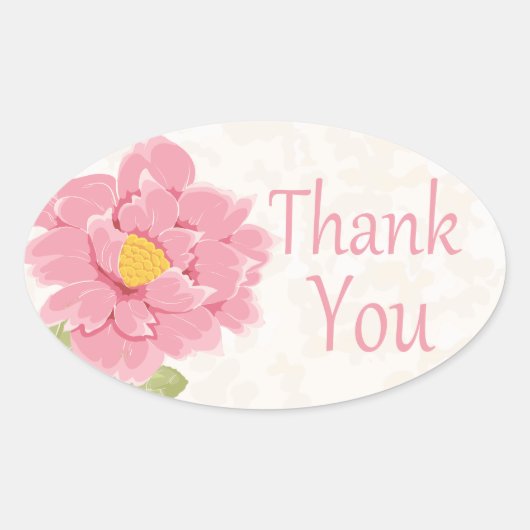 Waterverf Bloemen Dank u Roze Pioen Bloem Ovale Sticker (Voorkant)