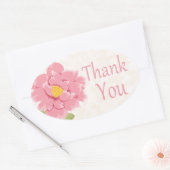 Waterverf Bloemen Dank u Roze Pioen Bloem Ovale Sticker (Envelop)