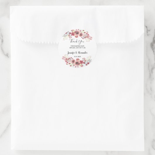 Waterverf bloemen Dank u rustieke bruiloft Ronde Sticker (Tas)