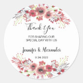 Waterverf bloemen Dank u rustieke bruiloft Ronde Sticker (Voorkant)