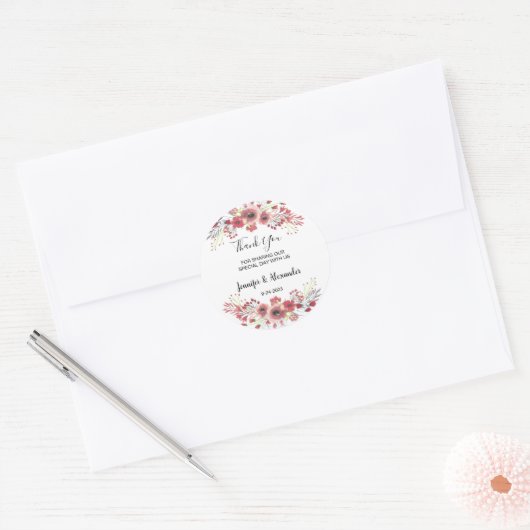 Waterverf bloemen Dank u rustieke bruiloft Ronde Sticker (Envelop)