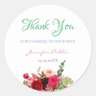 Waterverf Bloemen Dank u Sjabloon Hand Script Ronde Sticker