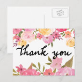 Waterverf Bloemen Dank U Trouwtypografie Briefkaart (Voorkant / Achterkant)