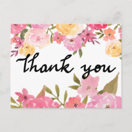 Waterverf Bloemen Dank U Trouwtypografie Briefkaart