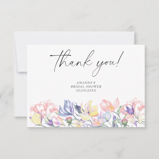 Waterverf bloemen - dank u vrijgezellenfeest bedankkaart (Voorkant)