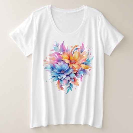 Waterverf Bloemen Design-24683 Grote Maat T-shirt (Design voorkant)