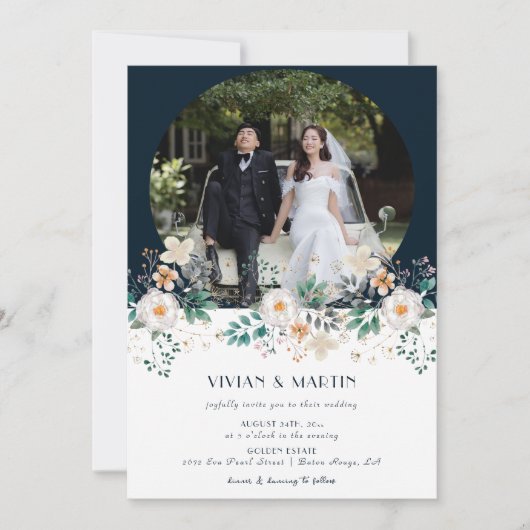 Waterverf Bloemen Diep In De Droom Foto Bruiloft Kaart (Voorkant)