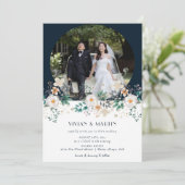 Waterverf Bloemen Diep In De Droom Foto Bruiloft Kaart (Staand voorkant)