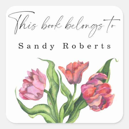 Waterverf bloemen - Dit boek is eigendom van Vierkante Sticker (Voorkant)