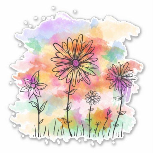 waterverf bloemen doedle sticker (Voorkant)
