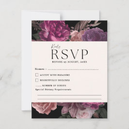 Waterverf Bloemen Donker Moody Romantische bruilof RSVP Kaartje