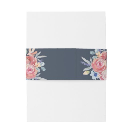 Waterverf bloemen Donkerblauw bruiloft Uitnodigingen Wikkel (Achterkant Voorbeeld)