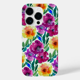 Waterverf Bloemen Donkerrood en Geel Case-Mate iPhone 14 Pro Hoesje