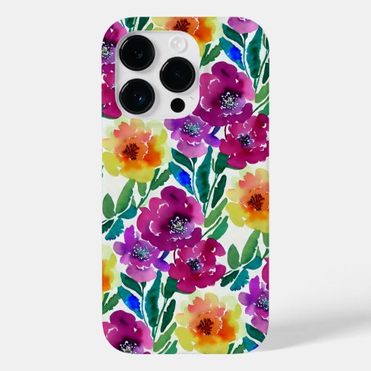 Waterverf Bloemen Donkerrood en Geel Case-Mate iPhone Case (Achterkant)