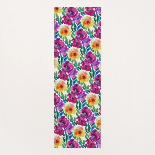Waterverf Bloemen Donkerrood en Geel Yogamat (Achterkant)