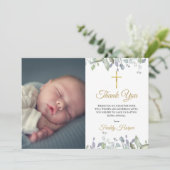 Waterverf Bloemen Doop Foto Bedankkaart (Staand voorkant)