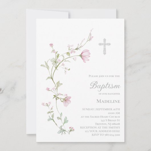 waterverf bloemen Doop Kaart (Voorkant)