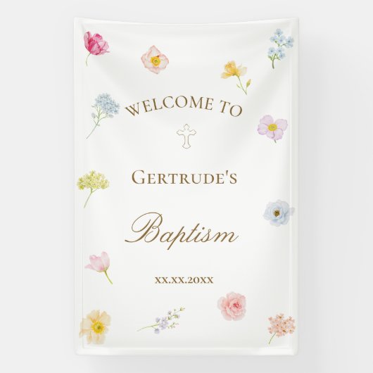 waterverf bloemen Doop Spandoek (Verticaal)