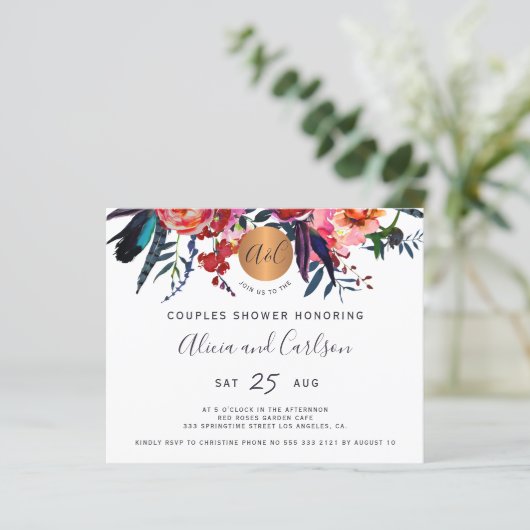 Waterverf bloemen doucheuitnodiging (Staand voorkant)