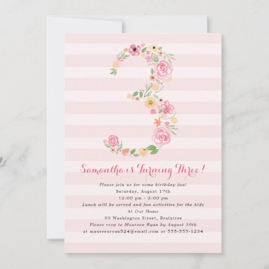 Waterverf Bloemen DRIE 3e Verjaardag Kaart (Voorkant)