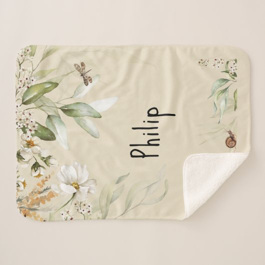 Waterverf Bloemen Drop Sherpa Stroller Boy Deken (Voorkant (horizontaal))