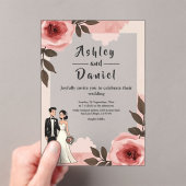 Waterverf Bloemen Dusty Blush Roze Paar Trouwen Acryl Uitnodigingen (Insitu (Draagbaar))