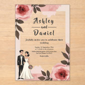 Waterverf Bloemen Dusty Blush Roze Paar Trouwen Acryl Uitnodigingen (Voorkant)