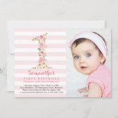 Waterverf Bloemen Een Eerste Verjaardag Met Foto Kaart (Voorkant)