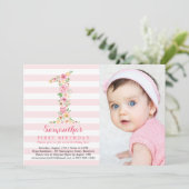 Waterverf Bloemen Een Eerste Verjaardag Met Foto Kaart (Staand voorkant)