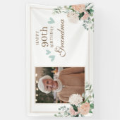 Waterverf bloemen Eén foto 90th Birthday Spandoek (Verticaal)