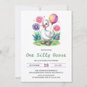 Waterverf Bloemen Een Gekke Gans Eerste Verjaardag Kaart (Voorkant)