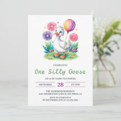 Waterverf Bloemen Een Gekke Gans Eerste Verjaardag Kaart (Staand voorkant)