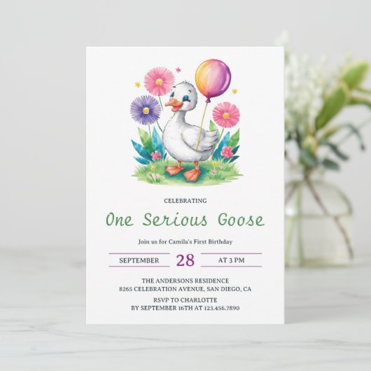 Waterverf Bloemen Een serieuze Gans Eerste Verjaar Kaart (Staand voorkant)