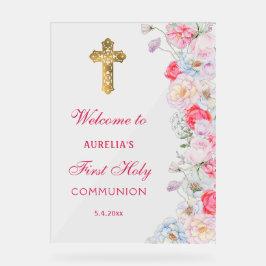 Waterverf Bloemen Eerste Communie Welkom Acryl Bord
