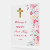 Waterverf Bloemen Eerste Communie Welkom Acryl Bord (Hoek)