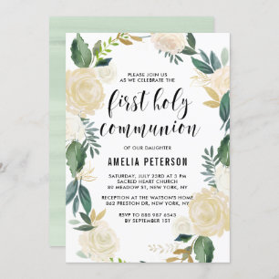 Waterverf bloemen Eerste Heilige Communie Glitter Kaart