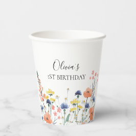 Waterverf bloemen eerste verjaardag wilde bloem papieren bekers