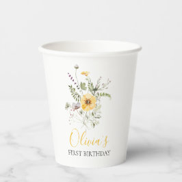 Waterverf bloemen eerste verjaardag wilde bloem papieren bekers